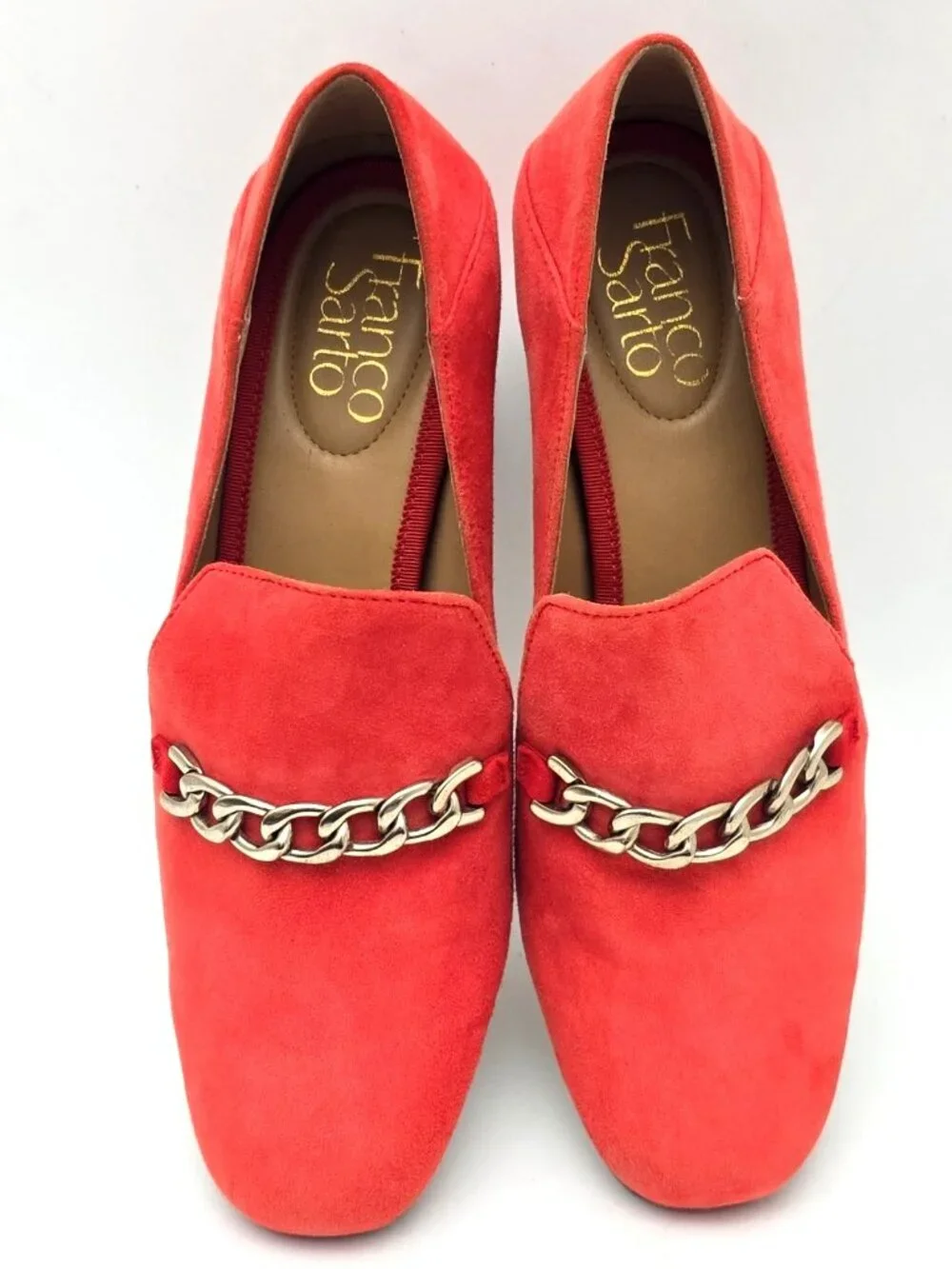 Franco Sarto Layola Slip-on Loafer Red Suede Heels Casual Shoes Women's Size 7M
